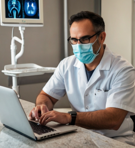 Dentista usando laptop